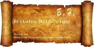 Britvics Hiláriusz névjegykártya